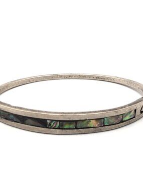Vintage Alpaca Mexico Abalone and Silver Tone Bracelet Hook Closure VGC